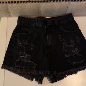 Black Distressed Denim Shorts